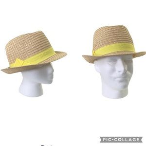 Scala Pronto Fedora Paper Hat with Yellow Band Unisex Size OS EUC